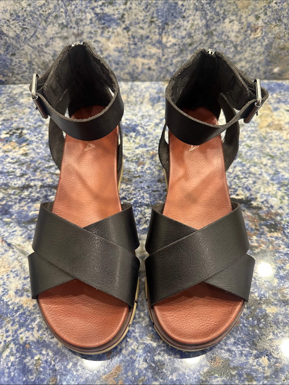 MIA Black Ankle-Strap Crossband Sandals - Women 6 1/2